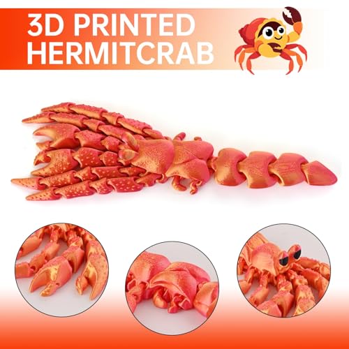 GemmiCho 7.8" 3D Printed Hermit Crab Figurine with Articulated Joints and Shell – Red
