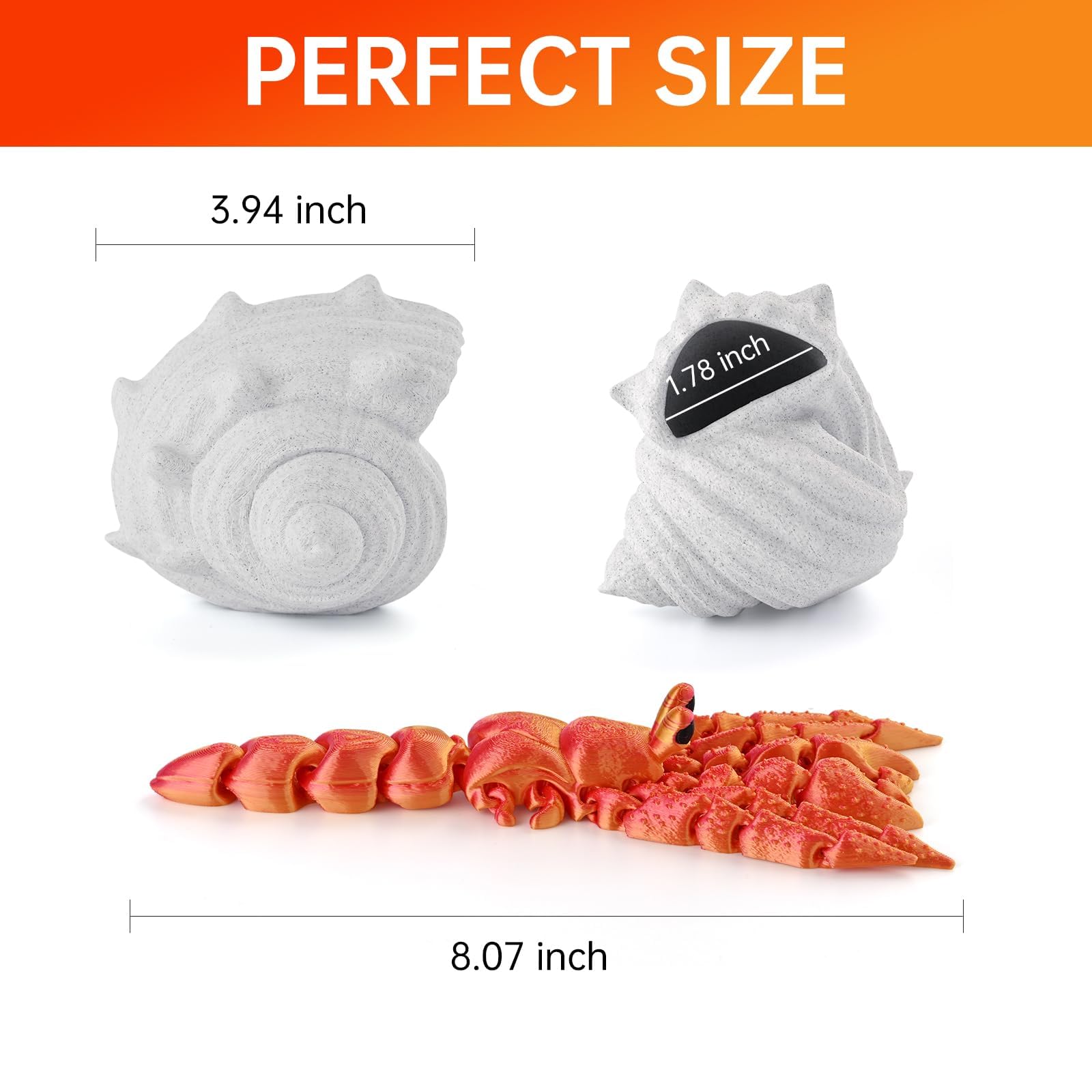 GemmiCho 7.8" 3D Printed Hermit Crab Figurine with Articulated Joints and Shell – Red