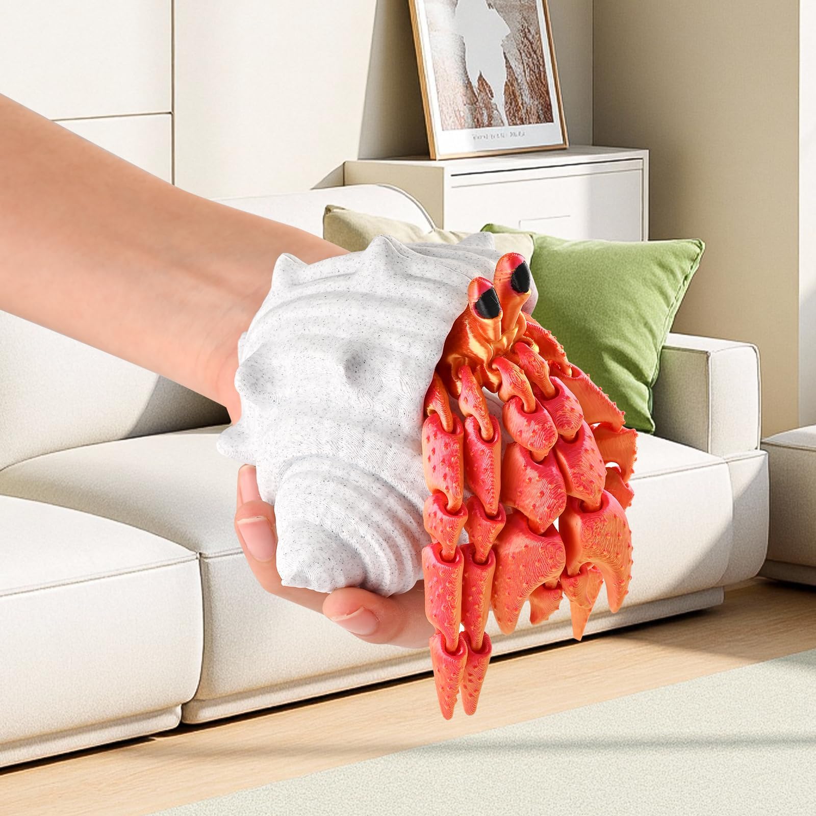 GemmiCho 7.8" 3D Printed Hermit Crab Figurine with Articulated Joints and Shell – Red