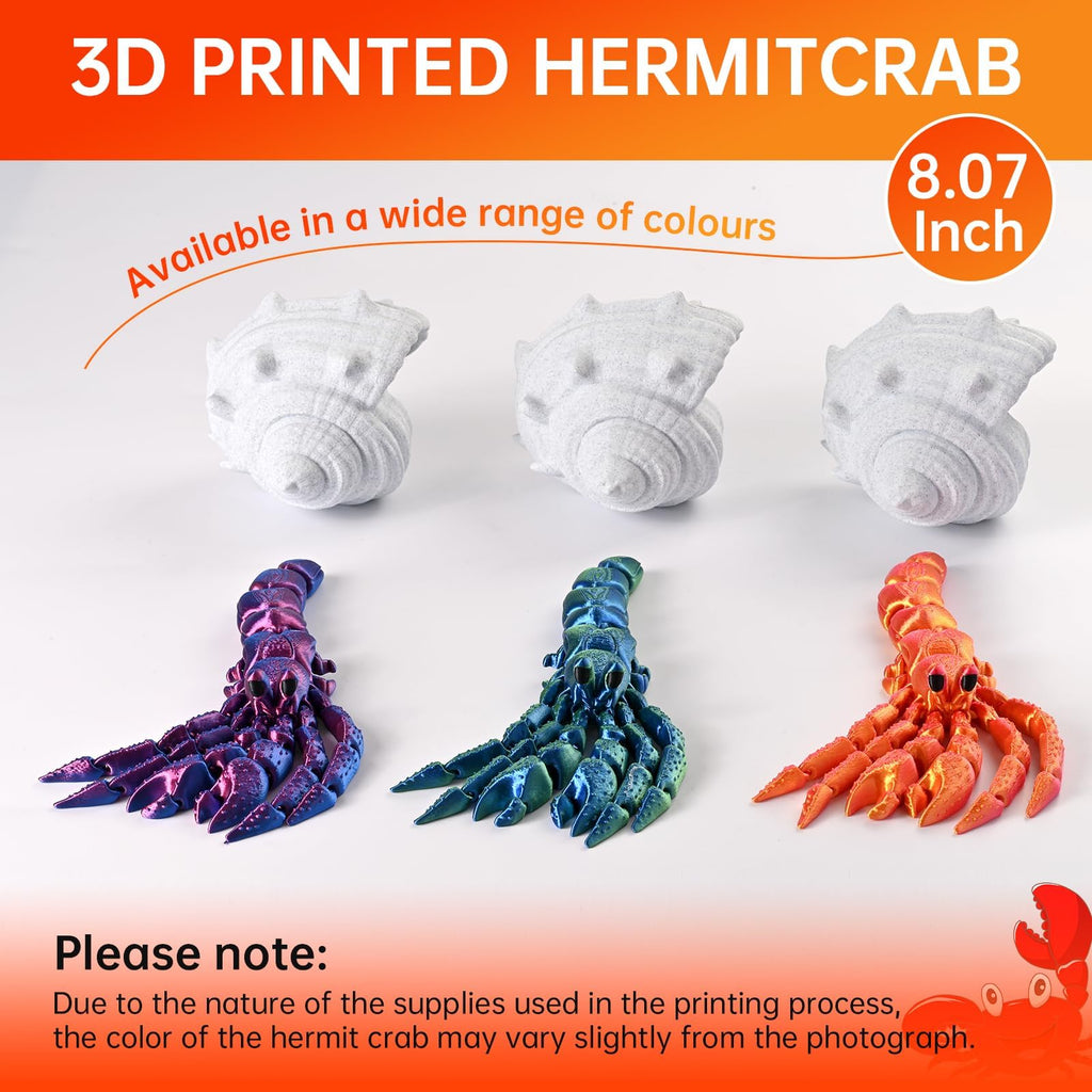 GemmiCho 7.8" 3D Printed Hermit Crab Figurine with Articulated Joints and Shell – Red