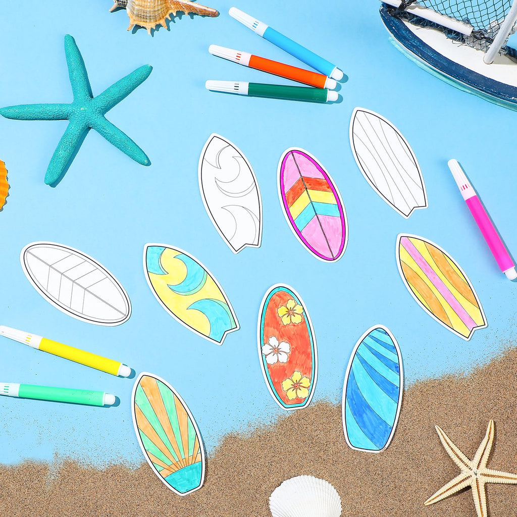 Gemscream 30-Pack Surfboard Magnet Coloring Kit for Kids – DIY Summer Craft with Watercolor Pens