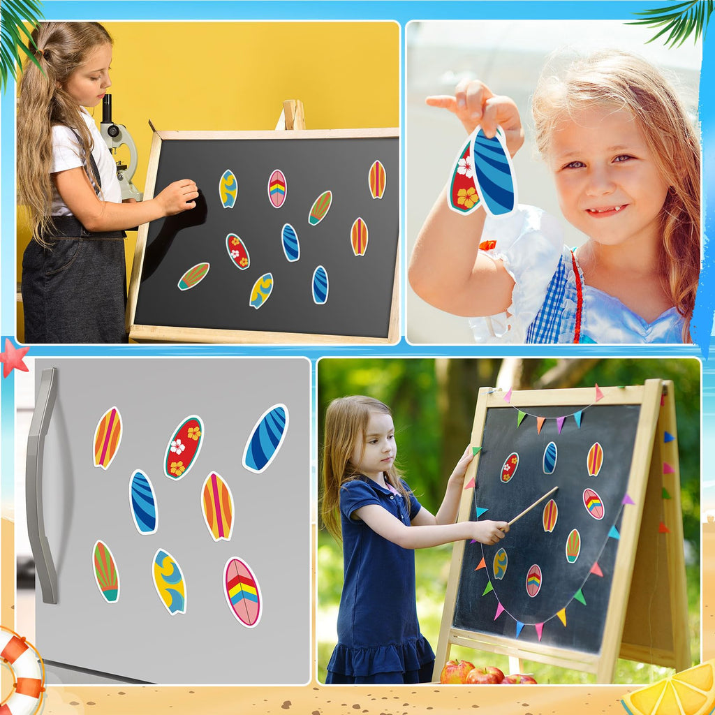 Gemscream 30-Pack Surfboard Magnet Coloring Kit for Kids – DIY Summer Craft with Watercolor Pens