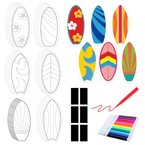 Gemscream 30-Pack Surfboard Magnet Coloring Kit for Kids – DIY Summer Craft with Watercolor Pens