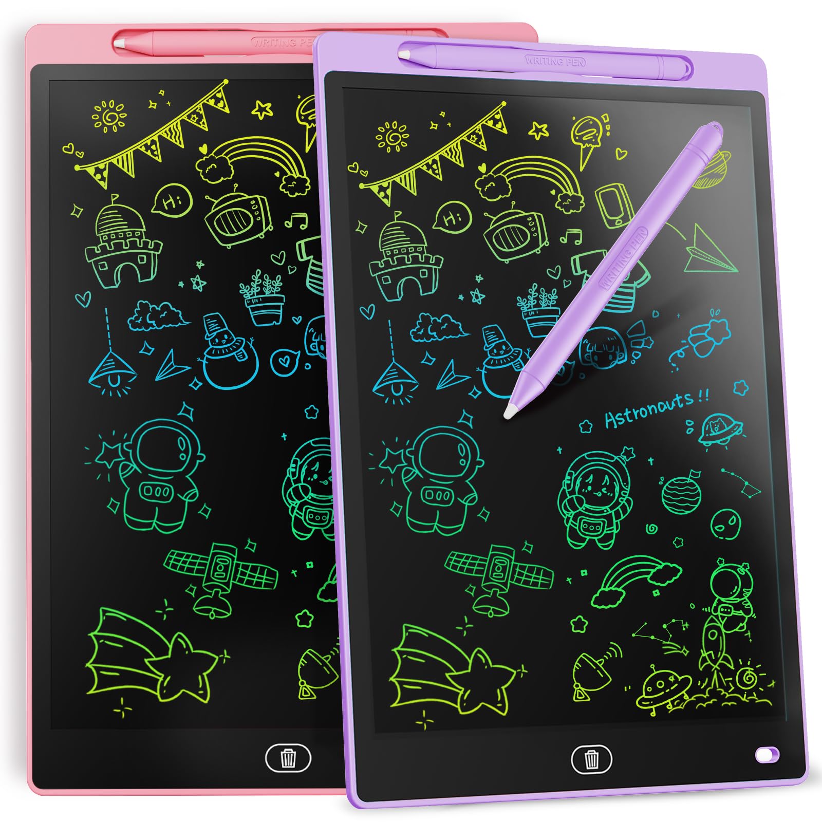 Genialba 12-Inch LCD Writing Tablet 2-Pack (Pink & Purple) – Reusable Doodle Board for Kids Ages 3-8