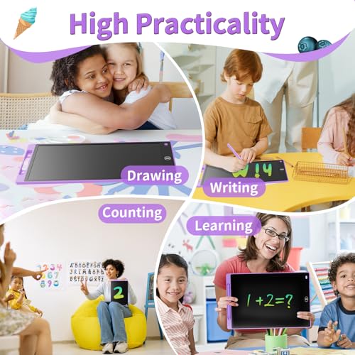 Genialba 12-Inch LCD Writing Tablet 2-Pack (Pink & Purple) – Reusable Doodle Board for Kids Ages 3-8