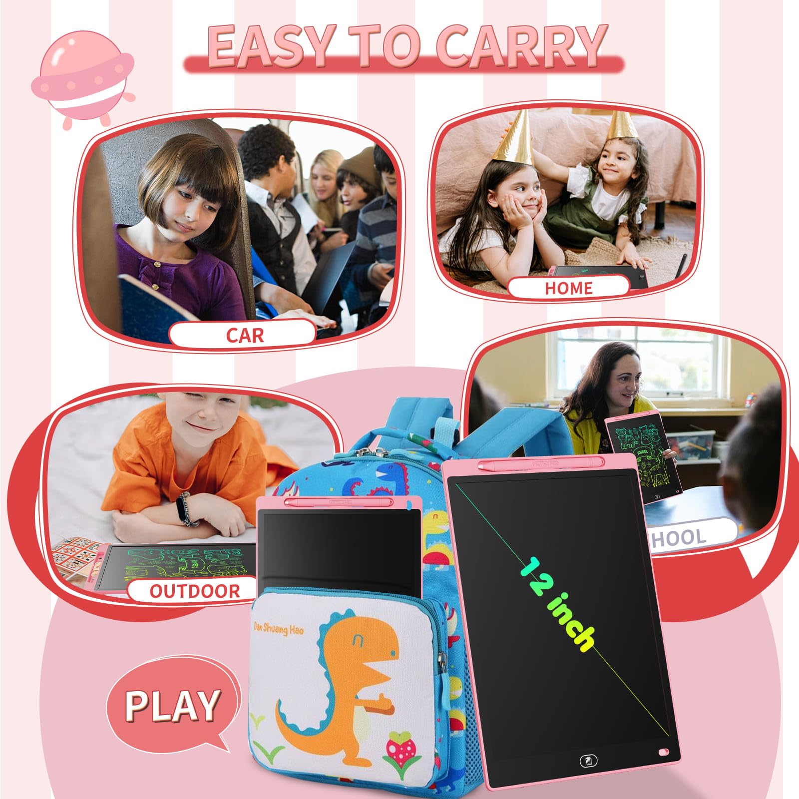 Genialba 12-Inch LCD Writing Tablet 2-Pack (Pink & Purple) – Reusable Doodle Board for Kids Ages 3-8