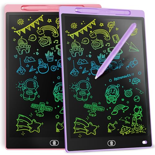 Genialba 12-Inch LCD Writing Tablet 2-Pack (Pink & Purple) – Reusable Doodle Board for Kids Ages 3-8
