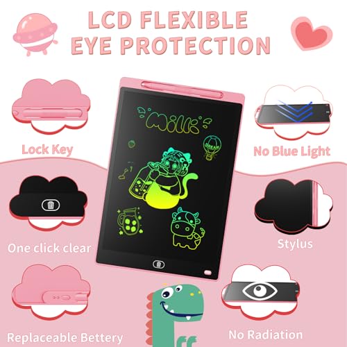 Genialba 12-Inch LCD Writing Tablet 2-Pack (Pink & Purple) – Reusable Doodle Board for Kids Ages 3-8