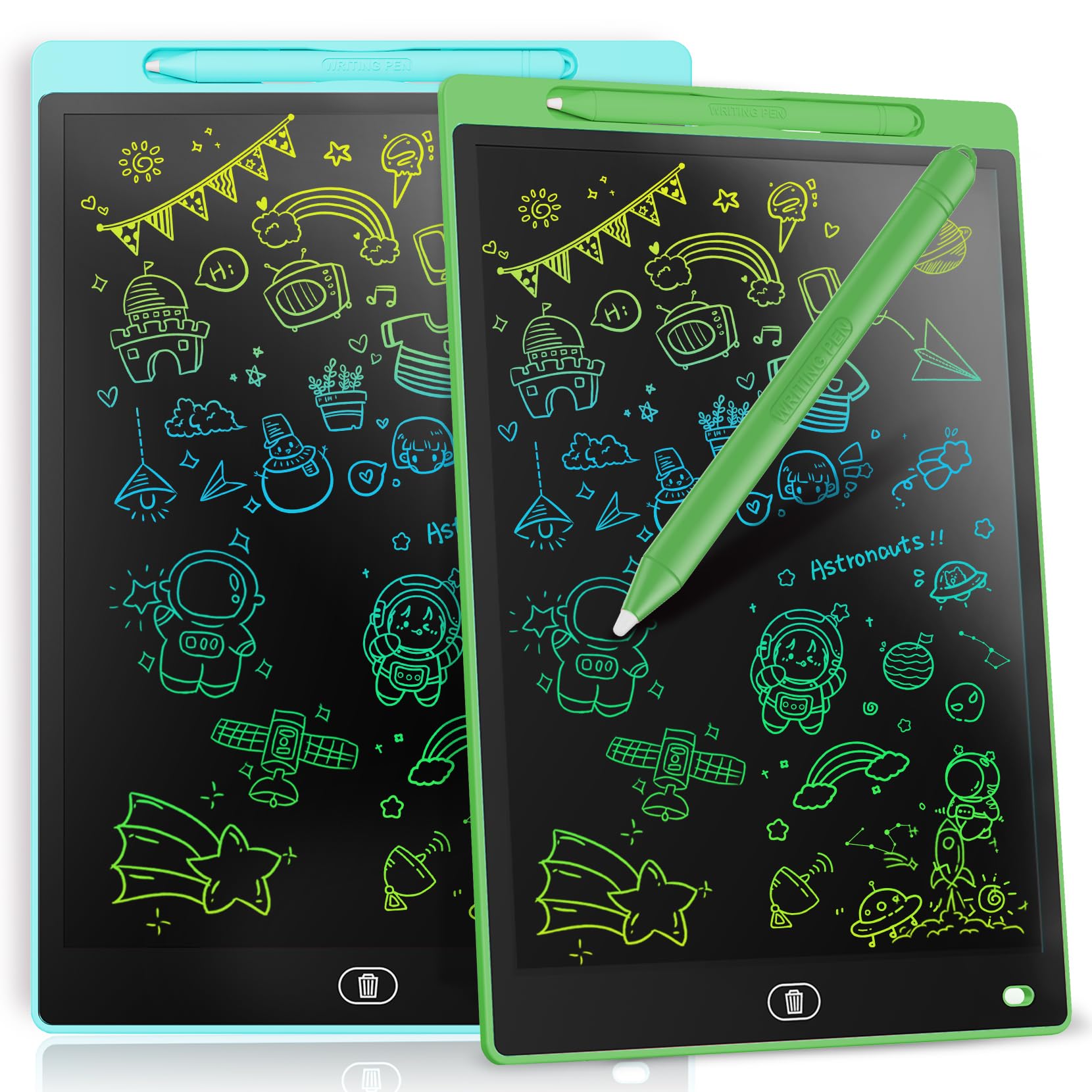 Genialba LCD Writing Tablet 2-Pack: 12-Inch Colorful Doodle Board for Kids Ages 3-8 (Blue & Green)