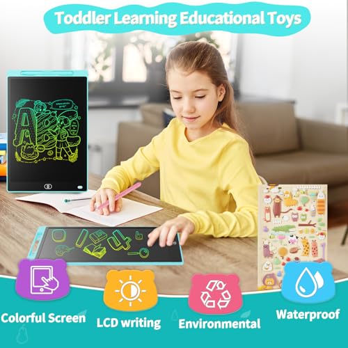 Genialba LCD Writing Tablet 2-Pack: 12-Inch Colorful Doodle Board for Kids Ages 3-8 (Blue & Green)