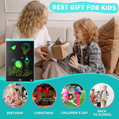 Genialba LCD Writing Tablet 2-Pack: 12-Inch Colorful Doodle Board for Kids Ages 3-8 (Blue & Green)