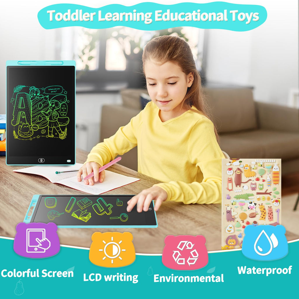 Genialba LCD Writing Tablet 2-Pack: 12-Inch Colorful Doodle Board for Kids Ages 3-8 (Blue & Green)