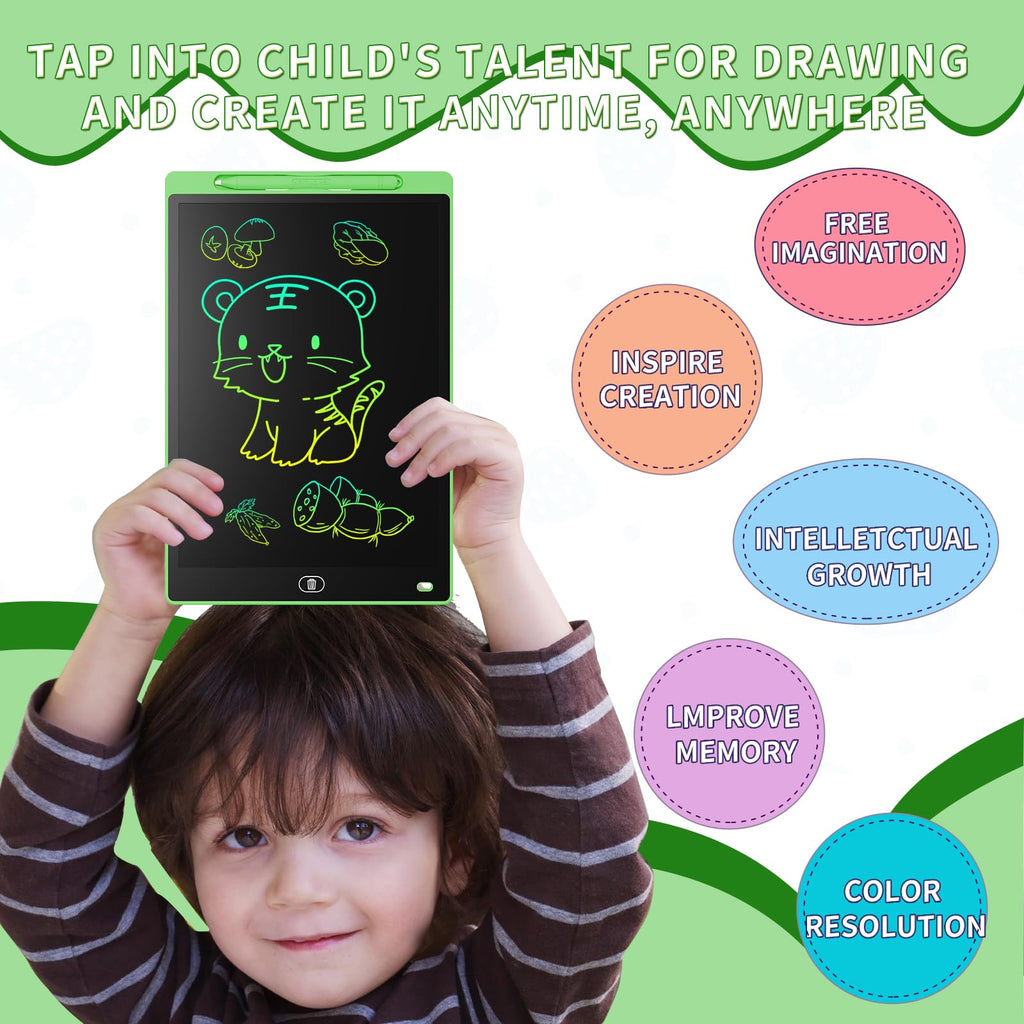 Genialba LCD Writing Tablet 2-Pack: 12-Inch Colorful Doodle Board for Kids Ages 3-8 (Blue & Green)