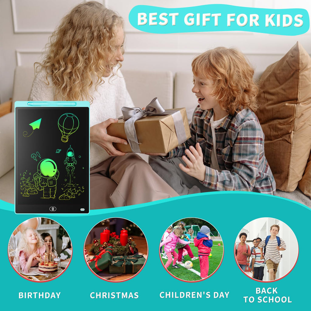 Genialba LCD Writing Tablet 2-Pack: 12-Inch Colorful Doodle Board for Kids Ages 3-8 (Blue & Green)