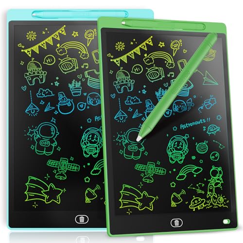 Genialba LCD Writing Tablet 2-Pack: 12-Inch Colorful Doodle Board for Kids Ages 3-8 (Blue & Green)