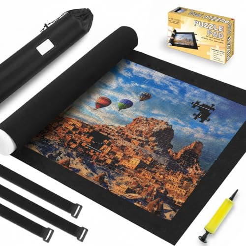 Genovega Puzzle Mat Roll Up Kit – Felt Mat for 2000 Pieces, Inflatable Tube, Hand Pump, Storage Bag, Velcro Straps