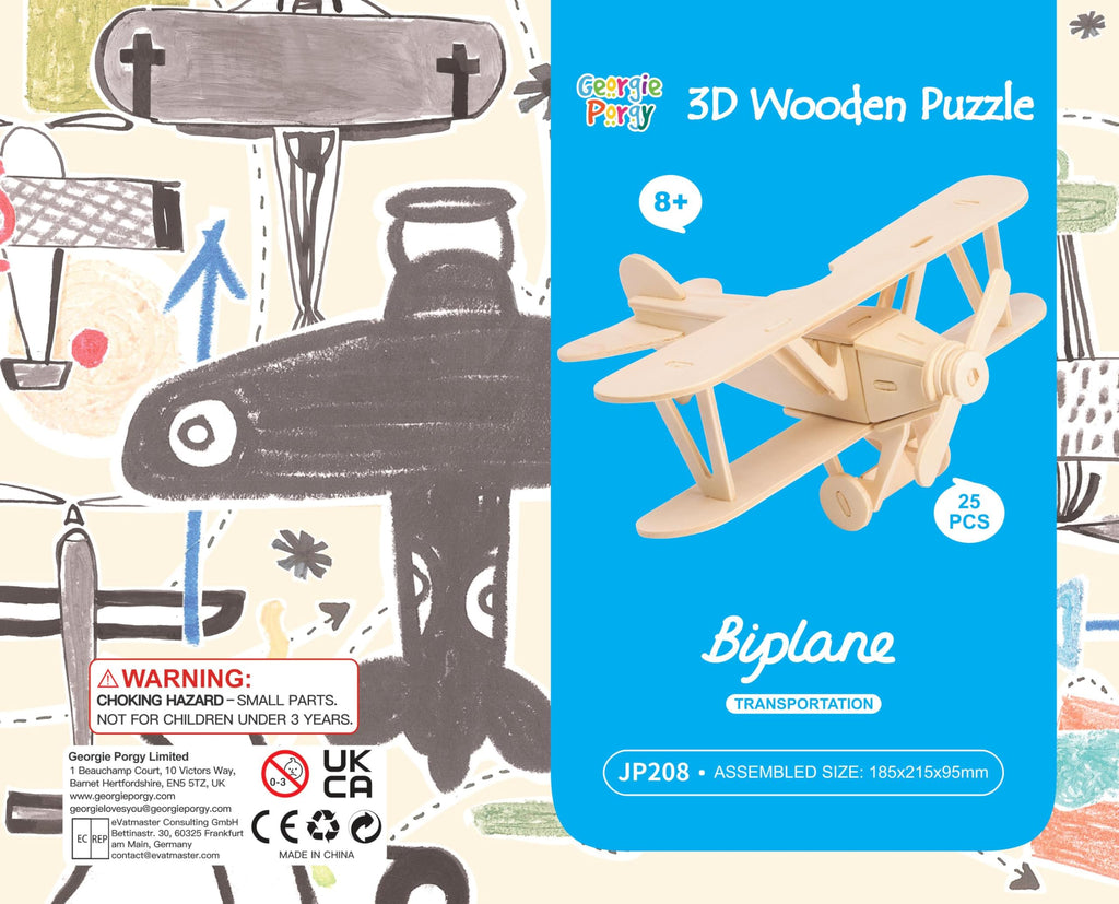 Georgie Porgy 3D Wooden Puzzle Set - 3 Aircraft Models - No Glue or Tools Needed