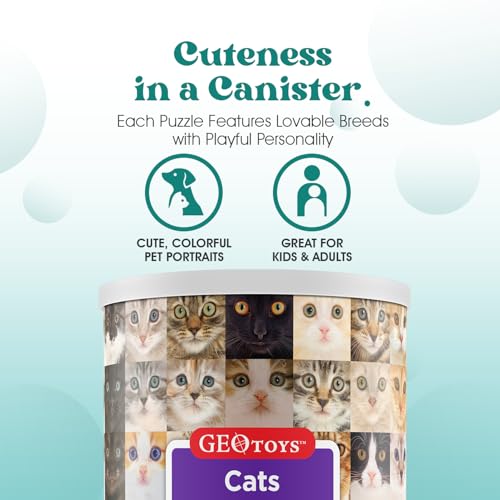 Geotoys 100-Piece Cat Jigsaw Puzzle in Travel Can - 13" x 10" Finished Size, Ages 7+