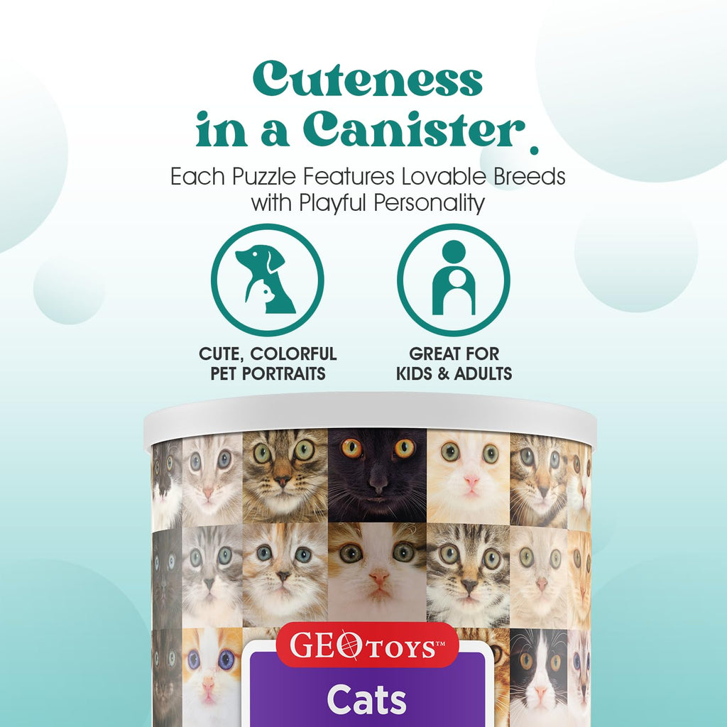 Geotoys 100-Piece Cat Jigsaw Puzzle in Travel Can - 13" x 10" Finished Size, Ages 7+