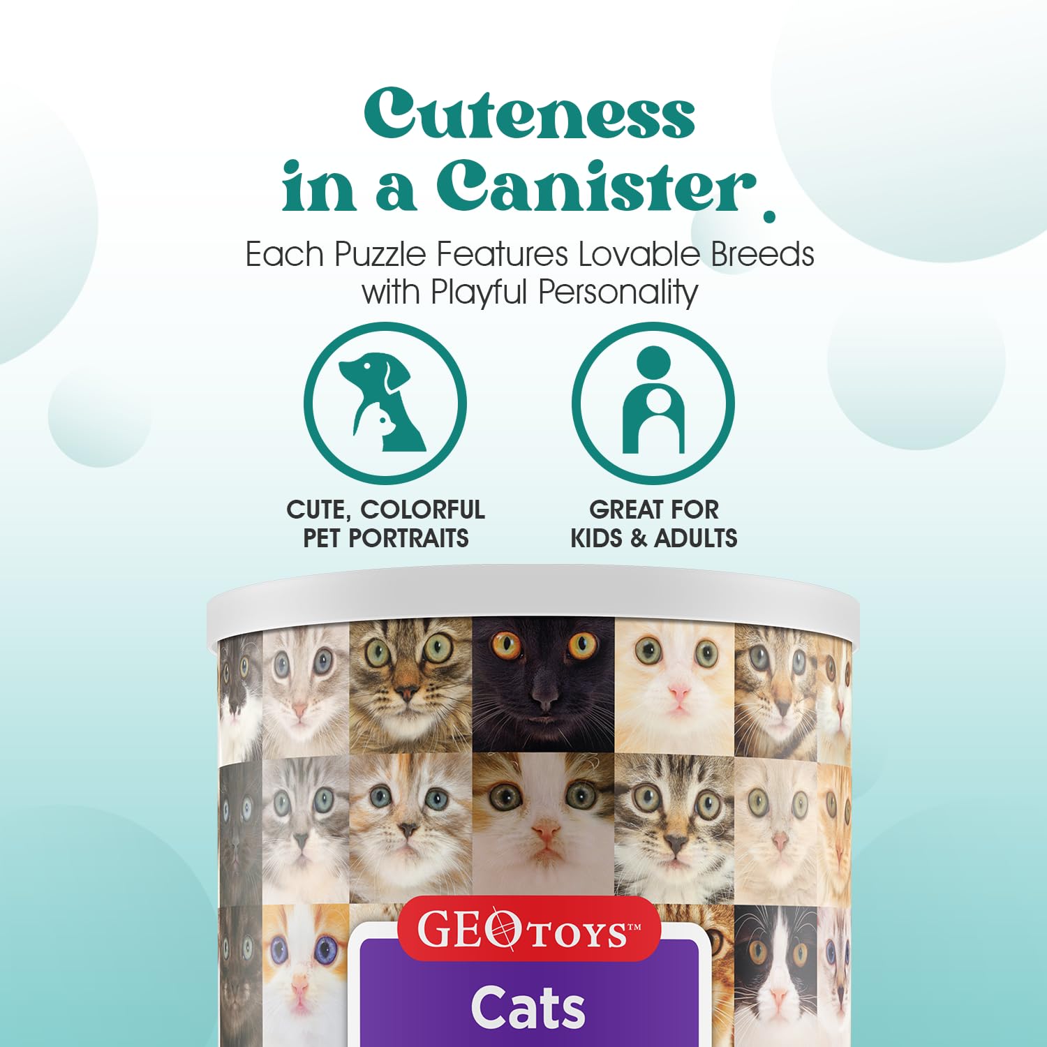 Geotoys 100-Piece Cat Jigsaw Puzzle in Travel Can - 13" x 10" Finished Size, Ages 7+