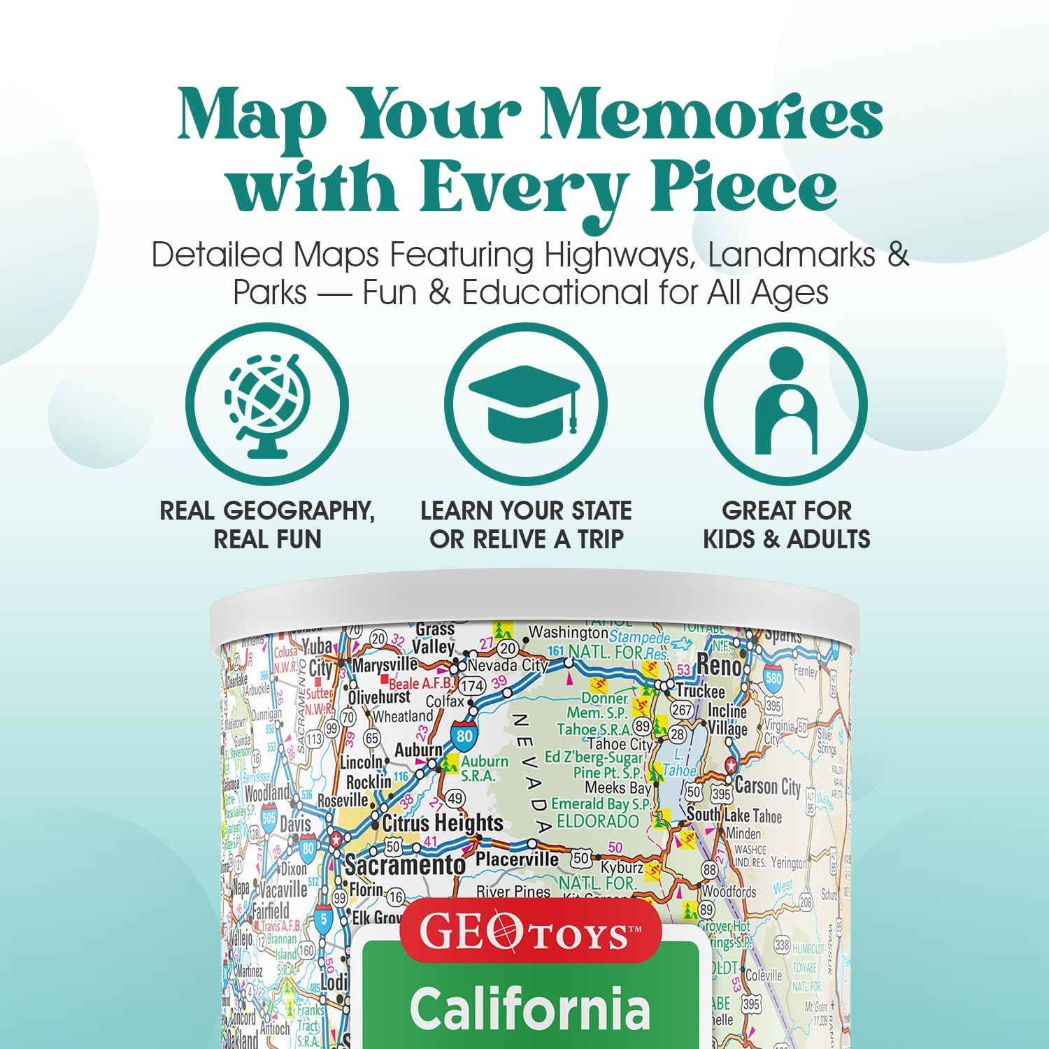 Geotoys California Mini State Puzzle – 100 Piece Travel Jigsaw in Portable Can