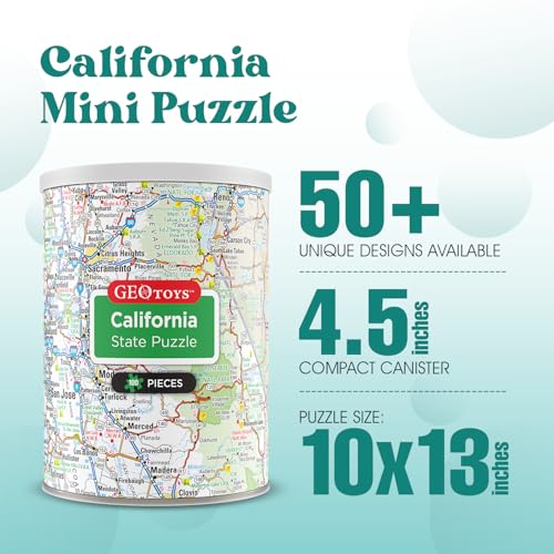 Geotoys California Mini State Puzzle – 100 Piece Travel Jigsaw in Portable Can