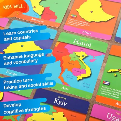 GeoToys GeoCards World: 50 Jumbo Geography Flash Cards with 5 Games for Kids Ages 4+