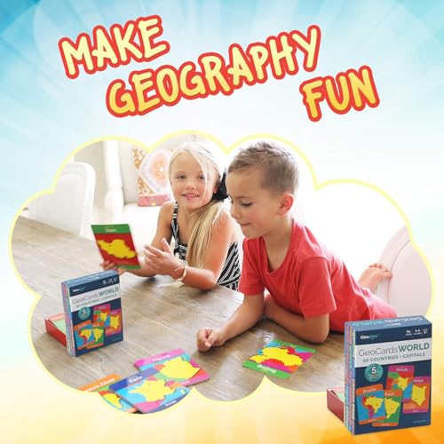 GeoToys GeoCards World: 50 Jumbo Geography Flash Cards with 5 Games for Kids Ages 4+