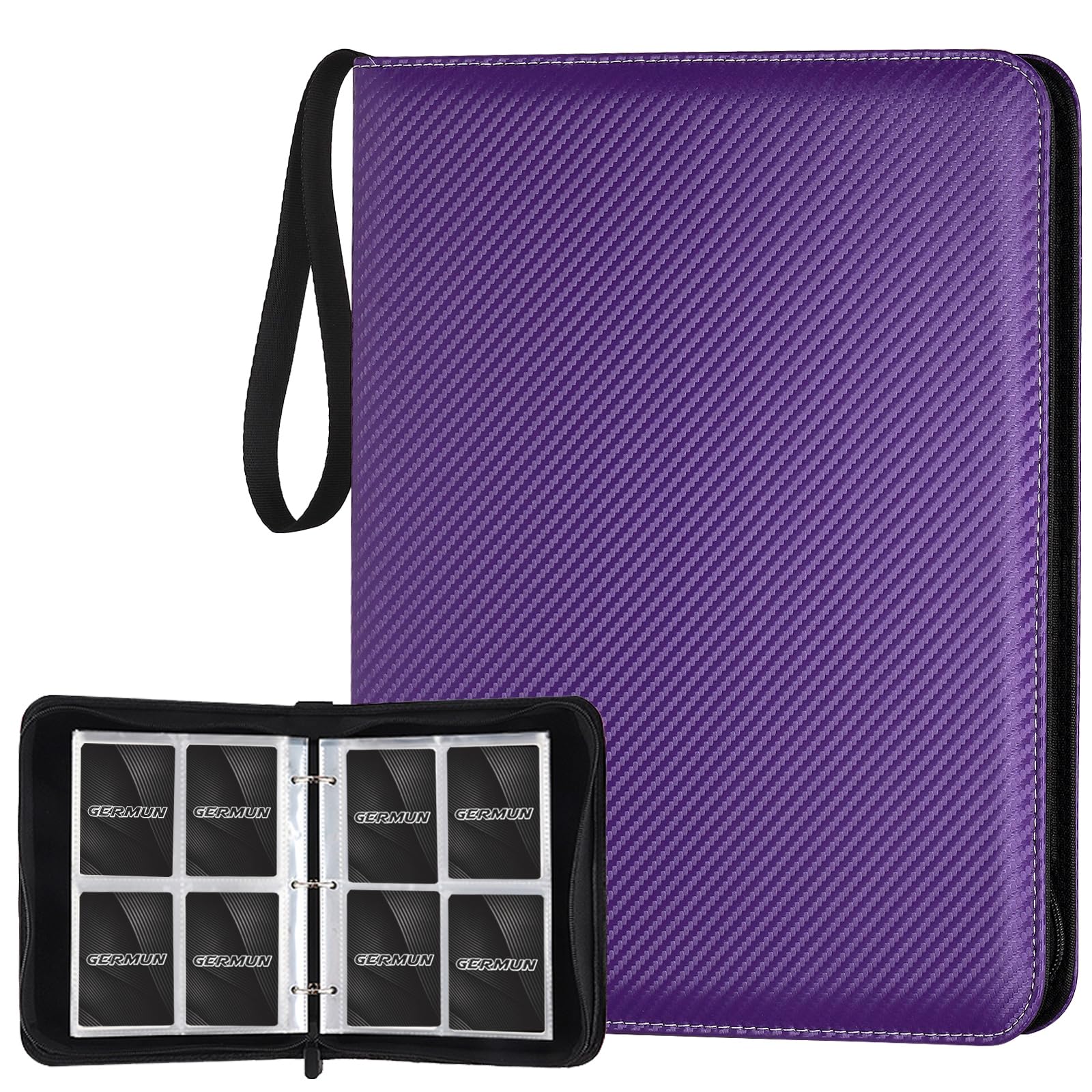 GERMUN 4 Pocket Card Binder - Purple PU Leather Trading Card Album for 400 Cards