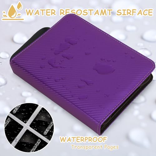 GERMUN 4 Pocket Card Binder - Purple PU Leather Trading Card Album for 400 Cards