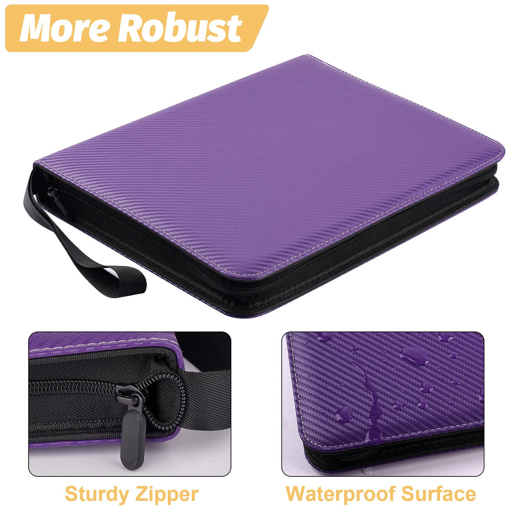 GERMUN 4 Pocket Card Binder - Purple PU Leather Trading Card Album for 400 Cards