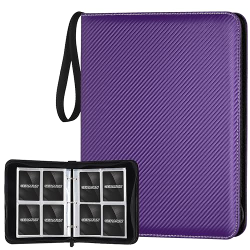 GERMUN 4 Pocket Card Binder - Purple PU Leather Trading Card Album for 400 Cards