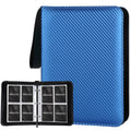 GERMUN 4-Pocket Trading Card Binder – Holds 400 Cards, PU Leather Zip Album with Wrist Strap – for MTG, Yu-Gi-Oh!, Sports Cards (Carbon Blue)