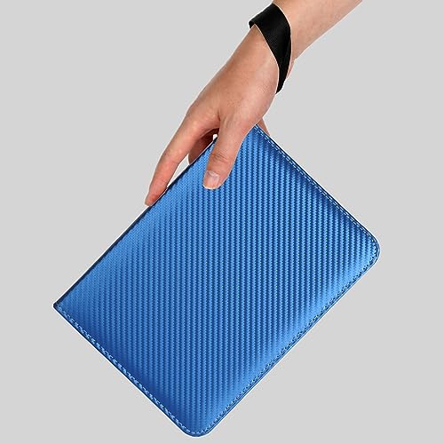 GERMUN 4-Pocket Trading Card Binder – Holds 400 Cards, PU Leather Zip Album with Wrist Strap – for MTG, Yu-Gi-Oh!, Sports Cards (Carbon Blue)
