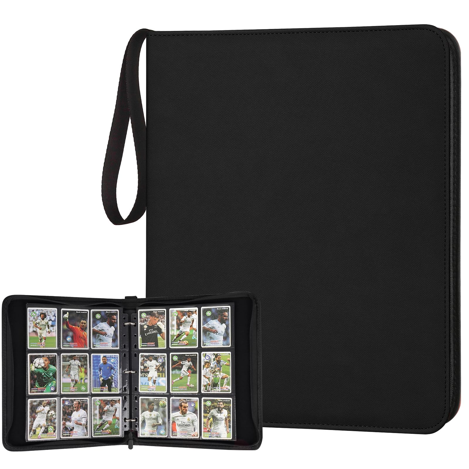 GERMUN 9 Pocket Card Binder - Premium PU Leather Zip Trading Card Album, Holds 720 Cards (Diamond Black)