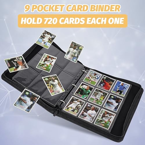 GERMUN 9 Pocket Card Binder - Premium PU Leather Zip Trading Card Album, Holds 720 Cards (Diamond Black)