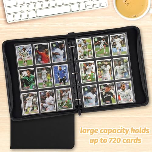 GERMUN 9 Pocket Card Binder - Premium PU Leather Zip Trading Card Album, Holds 720 Cards (Diamond Black)