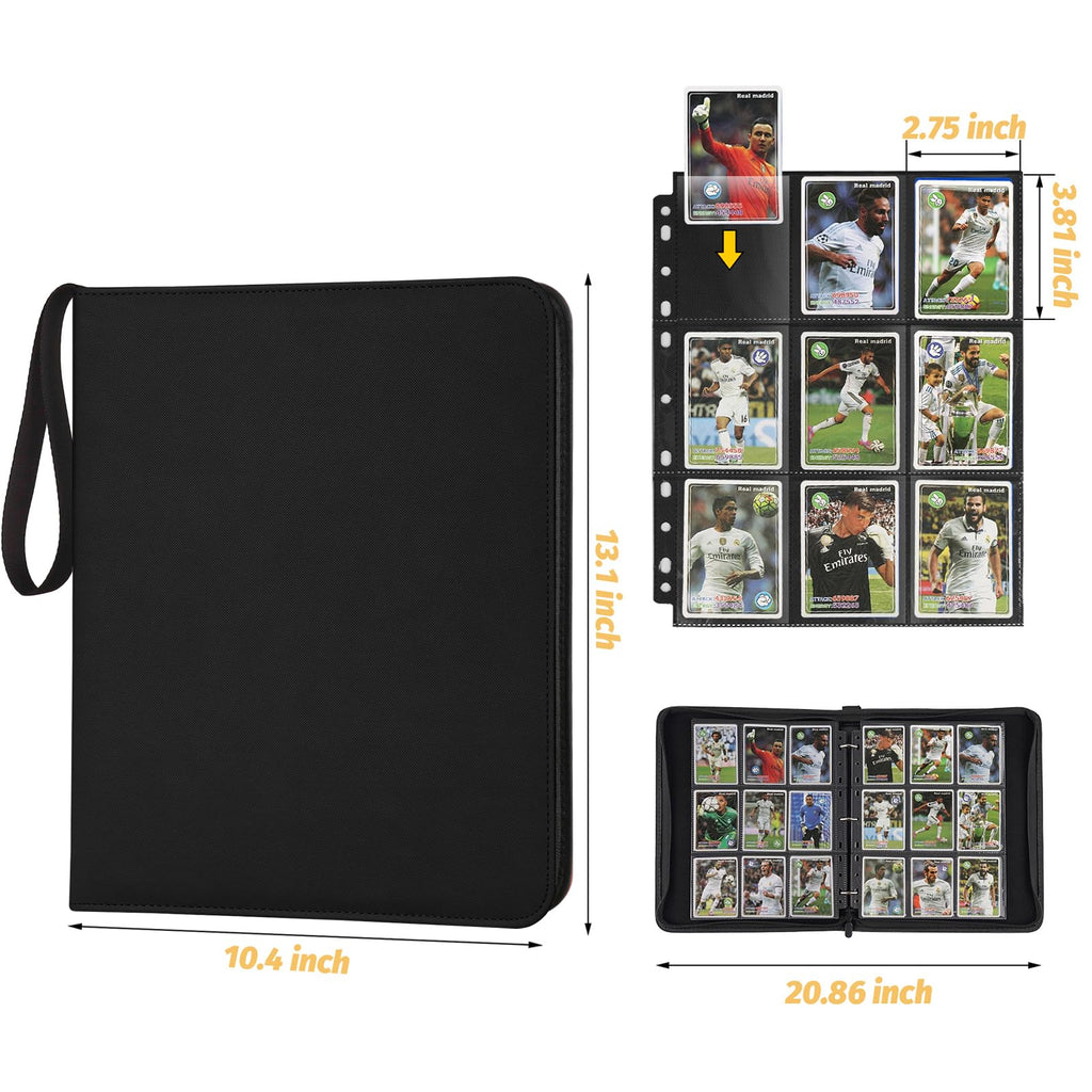 GERMUN 9 Pocket Card Binder - Premium PU Leather Zip Trading Card Album, Holds 720 Cards (Diamond Black)