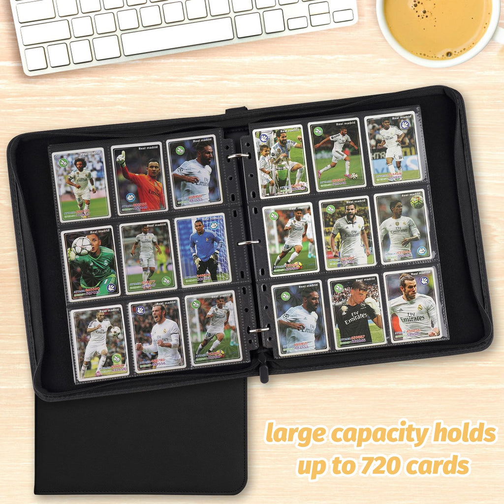 GERMUN 9 Pocket Card Binder - Premium PU Leather Zip Trading Card Album, Holds 720 Cards (Diamond Black)