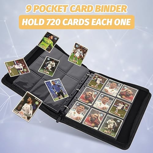 GERMUN 9-Pocket Card Binder – Holds 720 Cards, PU Leather, Zipper Closure, Black