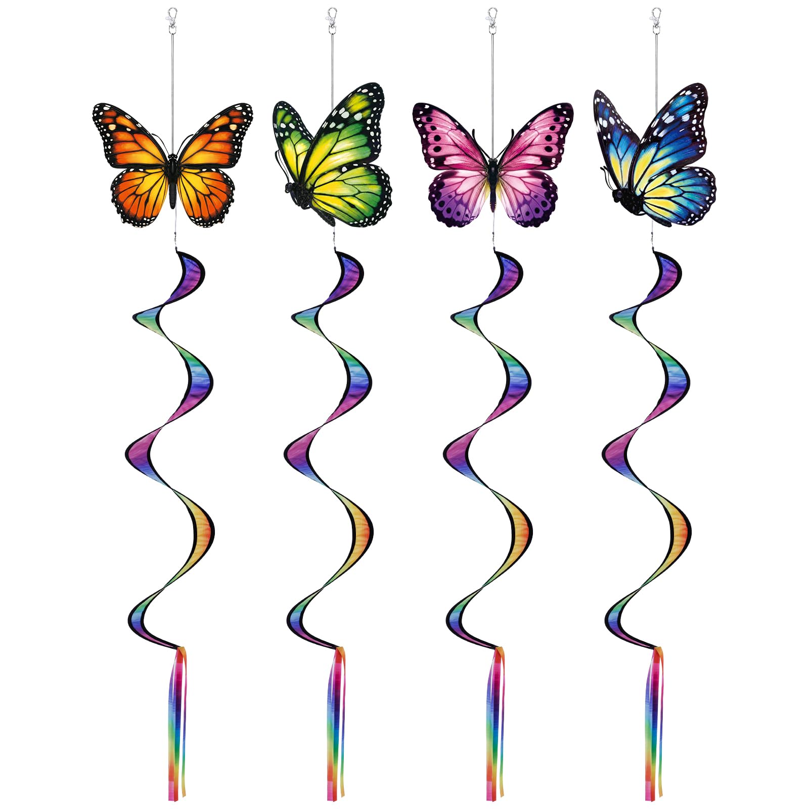 Gerrii 4-Pack Monarch Butterfly Windsocks - 49-Inch Outdoor Wind Spinners for Garden Patio Decor