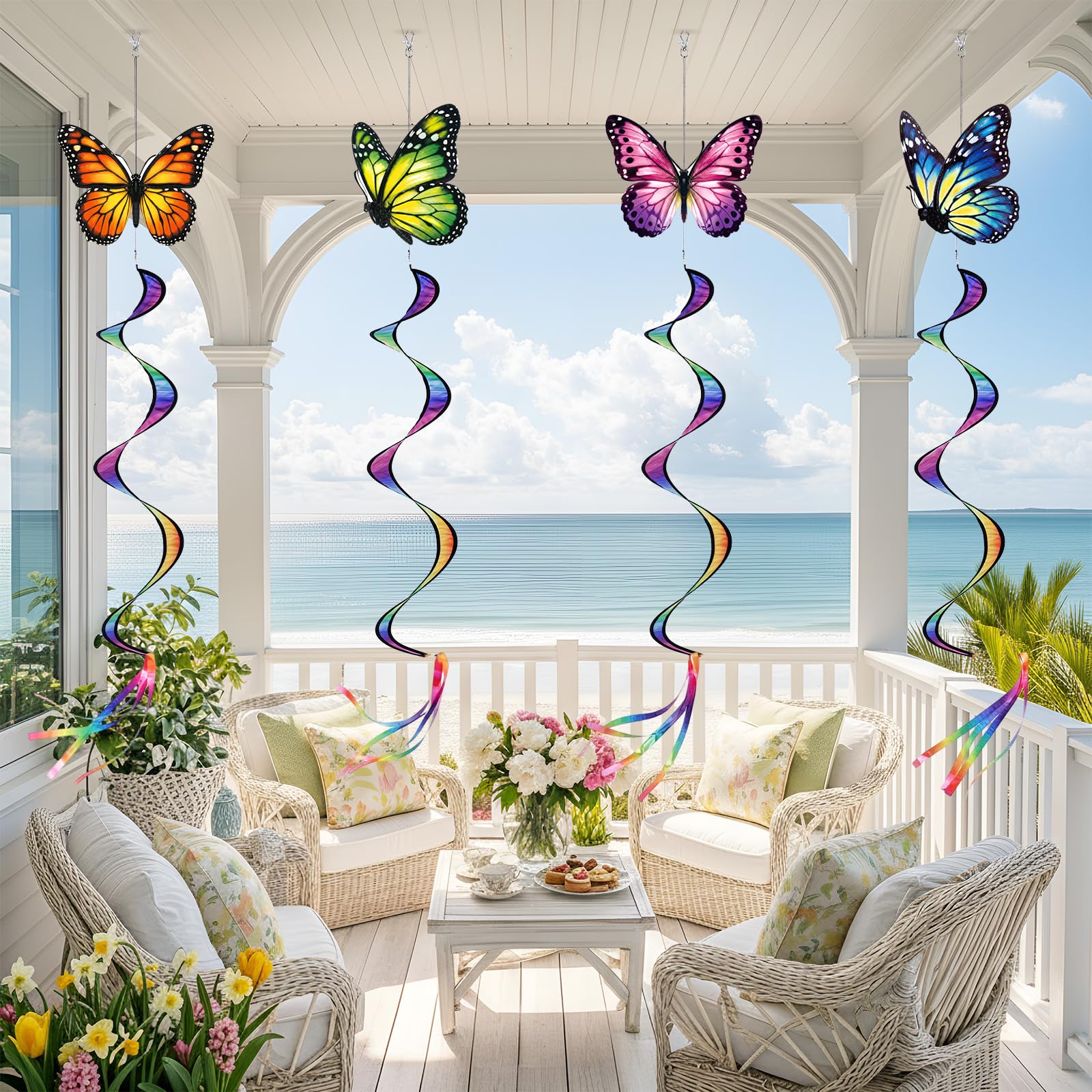 Gerrii 4-Pack Monarch Butterfly Windsocks - 49-Inch Outdoor Wind Spinners for Garden Patio Decor