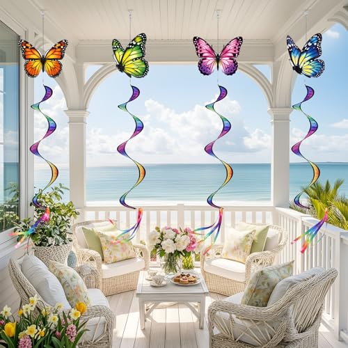 Gerrii 4-Pack Monarch Butterfly Windsocks - 49-Inch Outdoor Wind Spinners for Garden Patio Decor