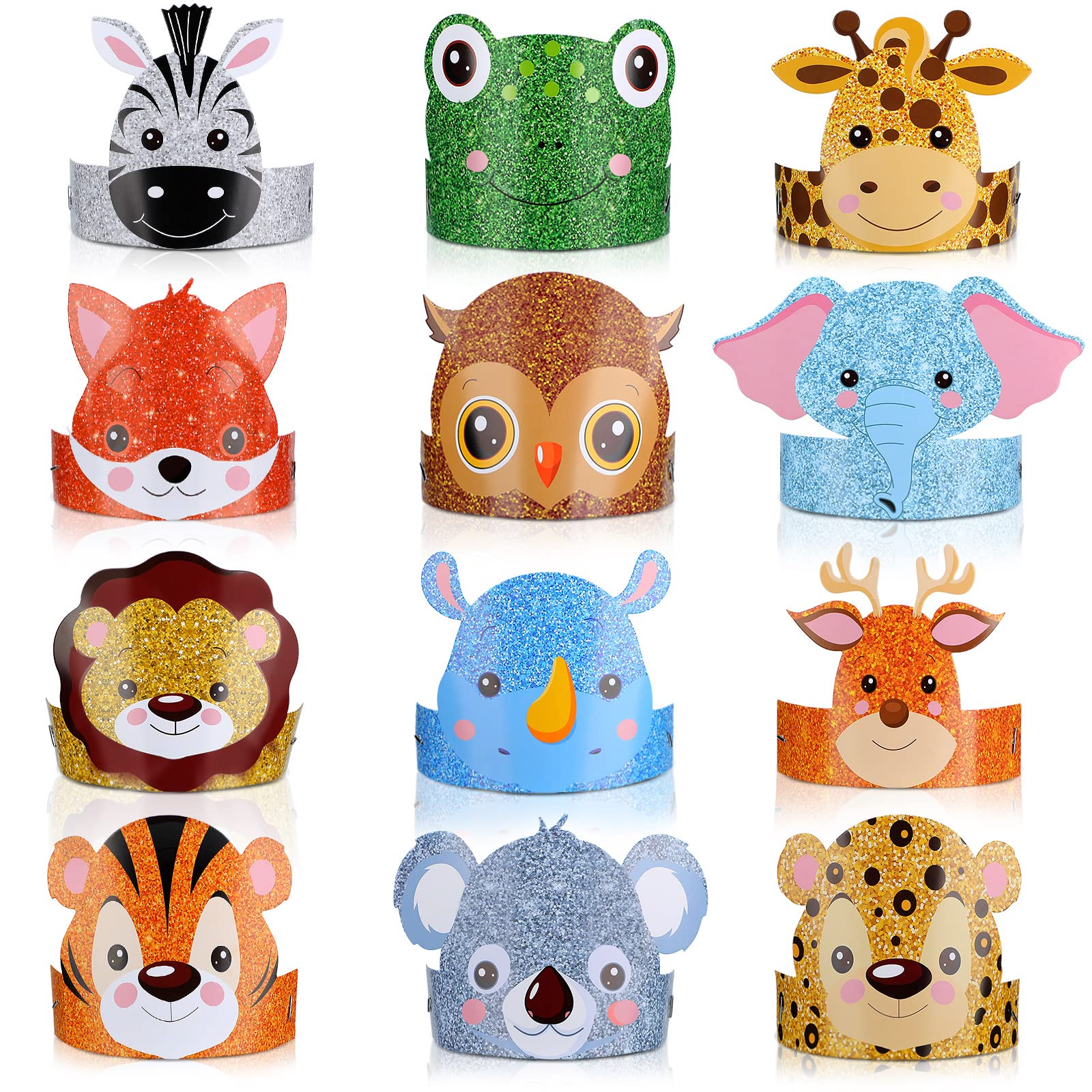 Gersoniel 24-Pack Jungle Animal Party Hats with Matching Ropes – Birthday Crowns for Kids