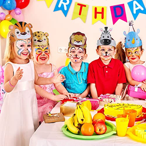 Gersoniel 24-Pack Jungle Animal Party Hats with Matching Ropes – Birthday Crowns for Kids