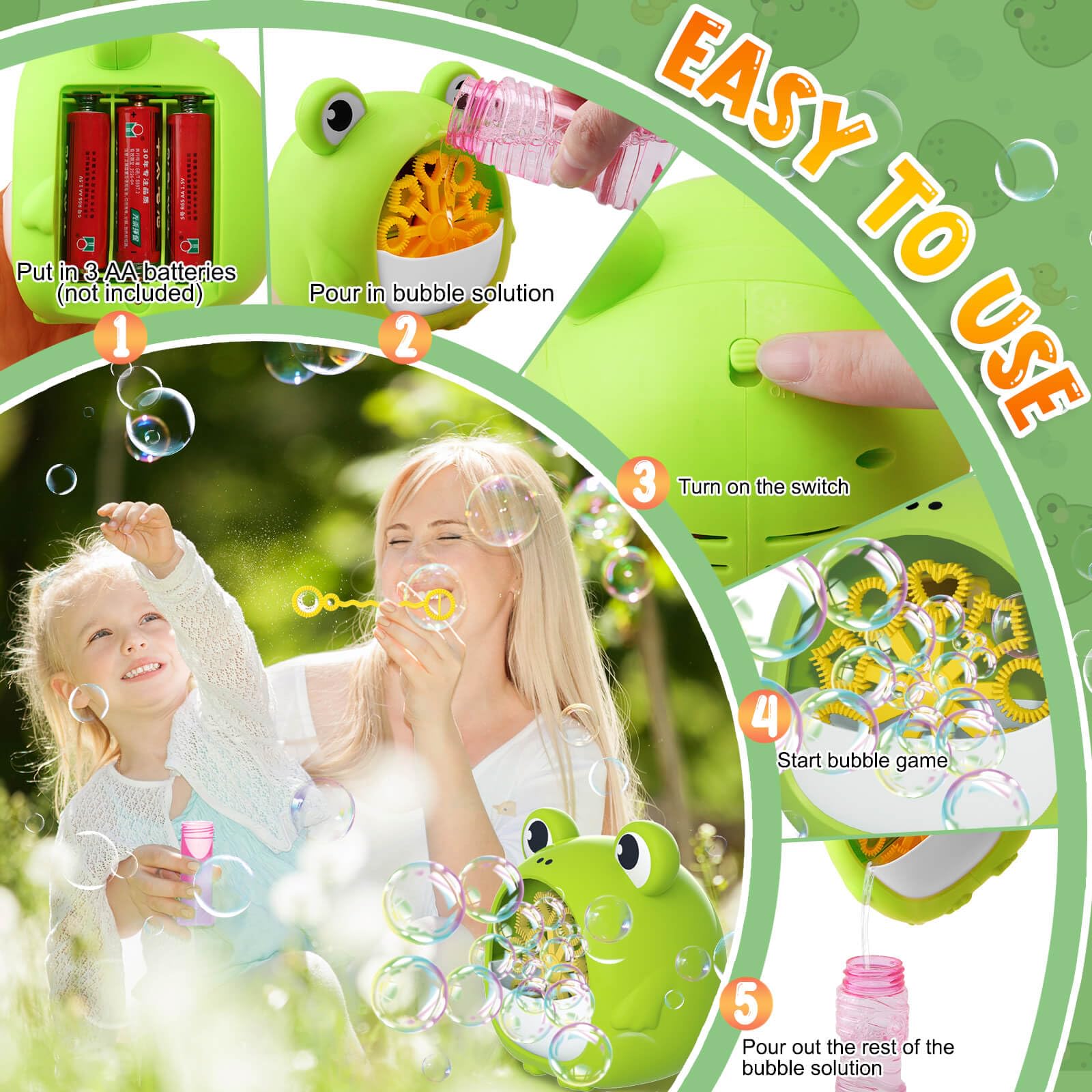 Getatoy Frog Bubble Machine – Outdoor Bubble Blower for Kids Ages 3-8
