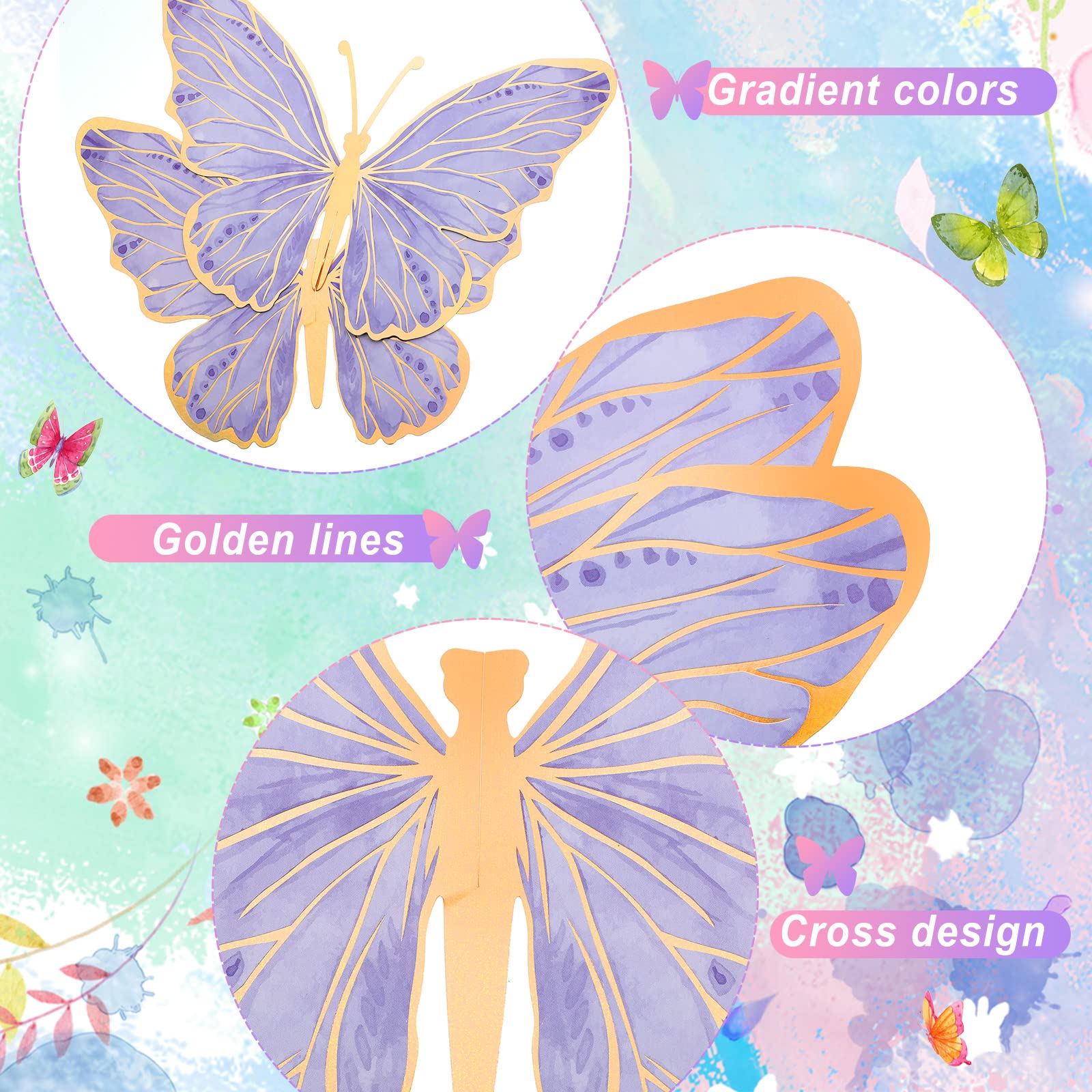Geyee 10-Pack Purple 3D Butterfly Centerpieces for Tables and Walls