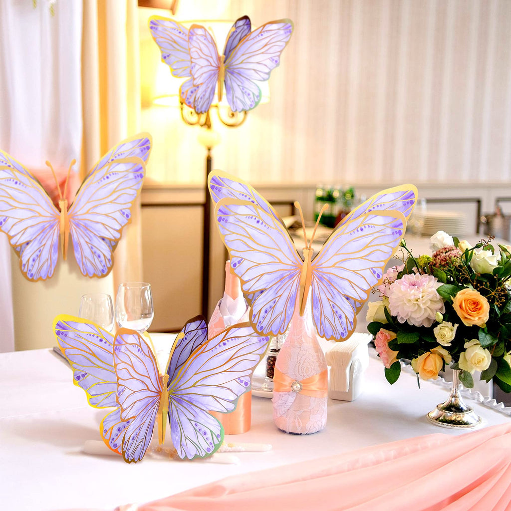 Geyee 10-Pack Purple 3D Butterfly Centerpieces for Tables and Walls