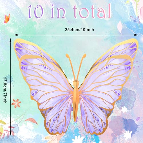Geyee 10-Pack Purple 3D Butterfly Centerpieces for Tables and Walls