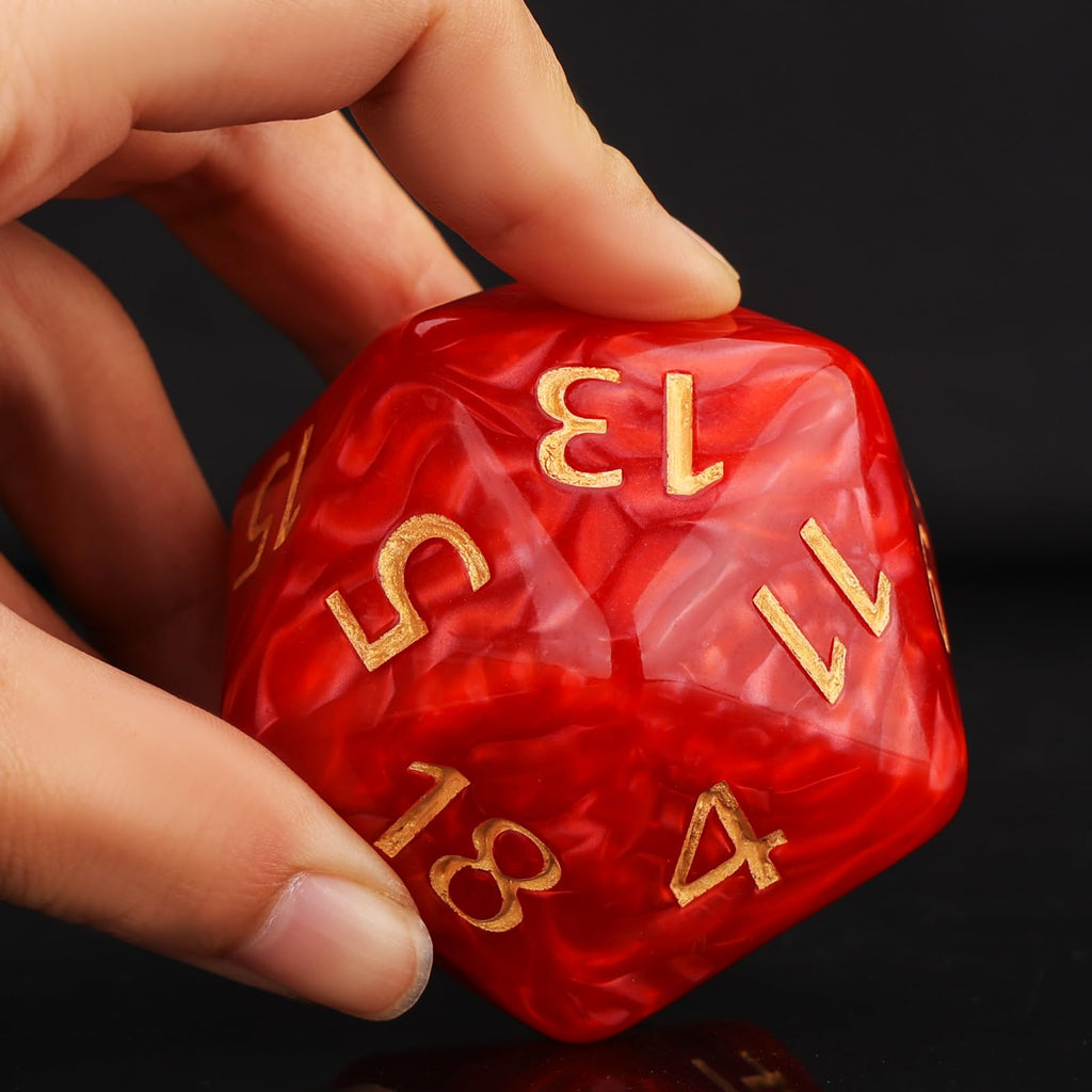 Giant 55mm D20 Dice – Red Pearl Finish – Jumbo Polyhedral Die for D&D, RPG & MTG